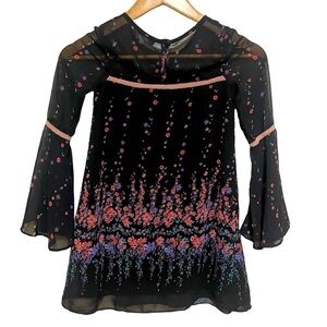 Truly me girls black Floral Boho Peasant Bell Sleeve Romantic dress
